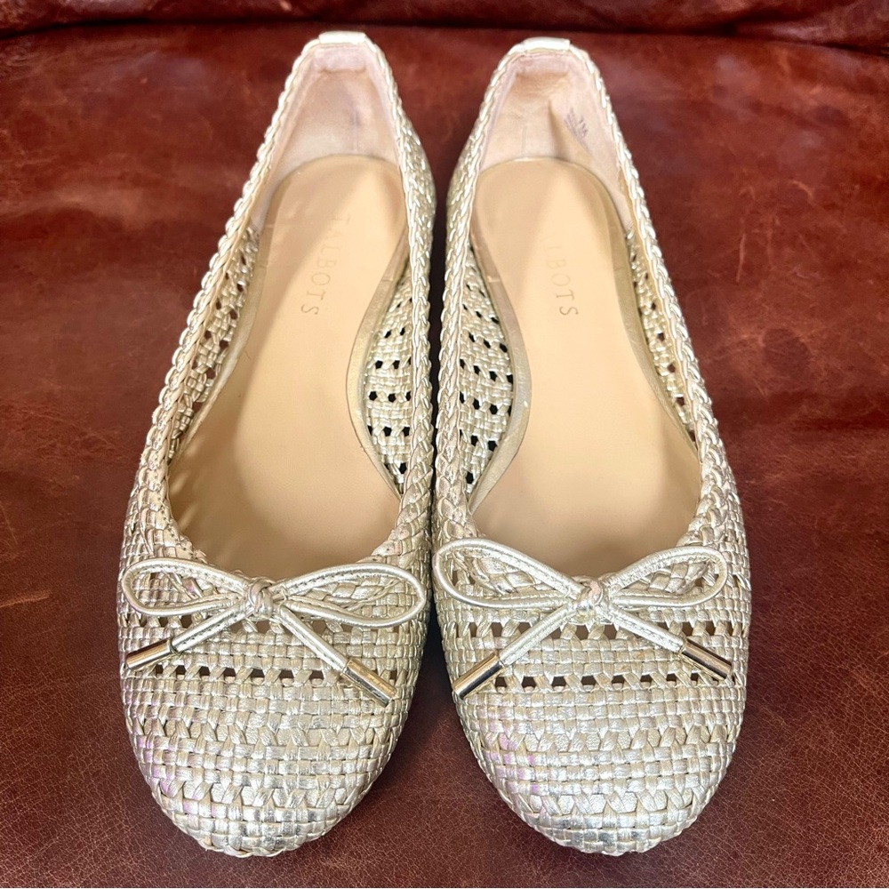 Talbots Blair Woven Design Ballet Flats Loafers In Metallic Gold Color Size 7 - Picture 3 of 7